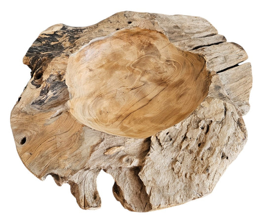 Dekoschale Naturschale Teak Holz rund Ø 50 cm Schale braun massiv stabil Obstschale XL