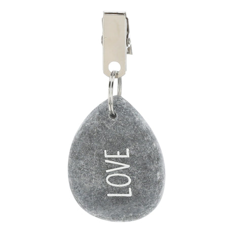 4er Set Tischdeckenbeschwerer grau Stein Love Luck Happy Smile Stahlclips 250 gr - Tischdeckenbeschwerer