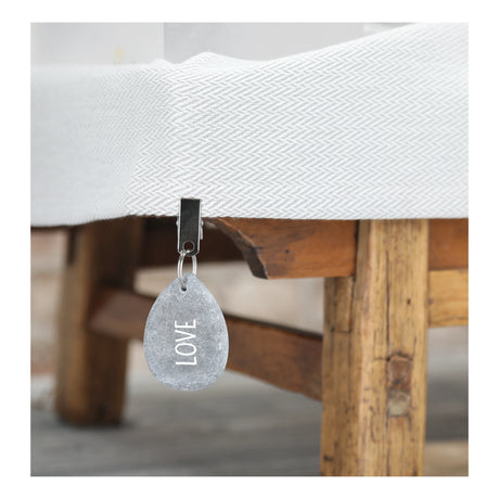 4er Set Tischdeckenbeschwerer grau Stein Love Luck Happy Smile Stahlclips 250 gr - Tischdeckenbeschwerer