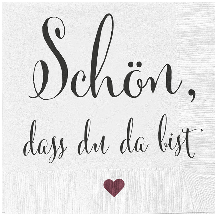 Servietten Schön dass du da bist 80 Stück Spruch Feier Fest Papier weiß 33x33 cm