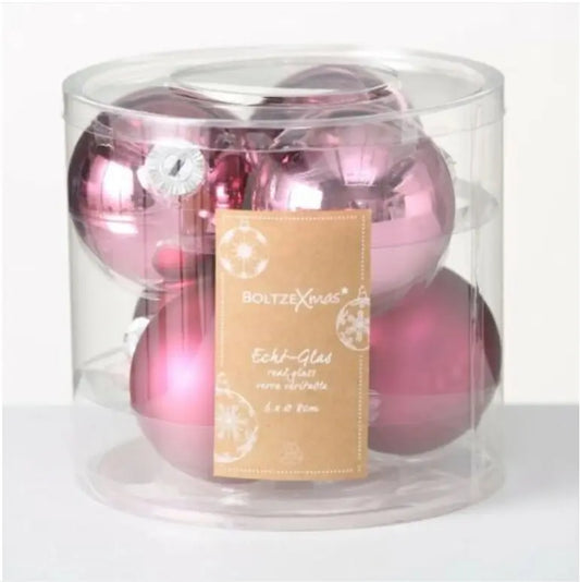 Weihnachtskugeln Christbaumschmuck Christbaumkugeln Glas Kugeln Dunkelrosa,Ø 8 cm, 6er Kugel-Set