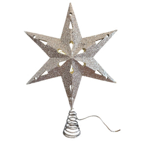 Christbaumspitze 35cm Baumspitze Weihnachten Metall Glitzer LED Stern B-WARE - Silber - Weihnachtsstern LED