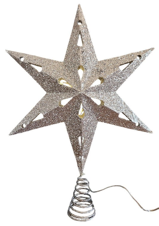 Christbaumspitze 35cm Baumspitze Weihnachten Metall Glitzer LED Stern B-WARE