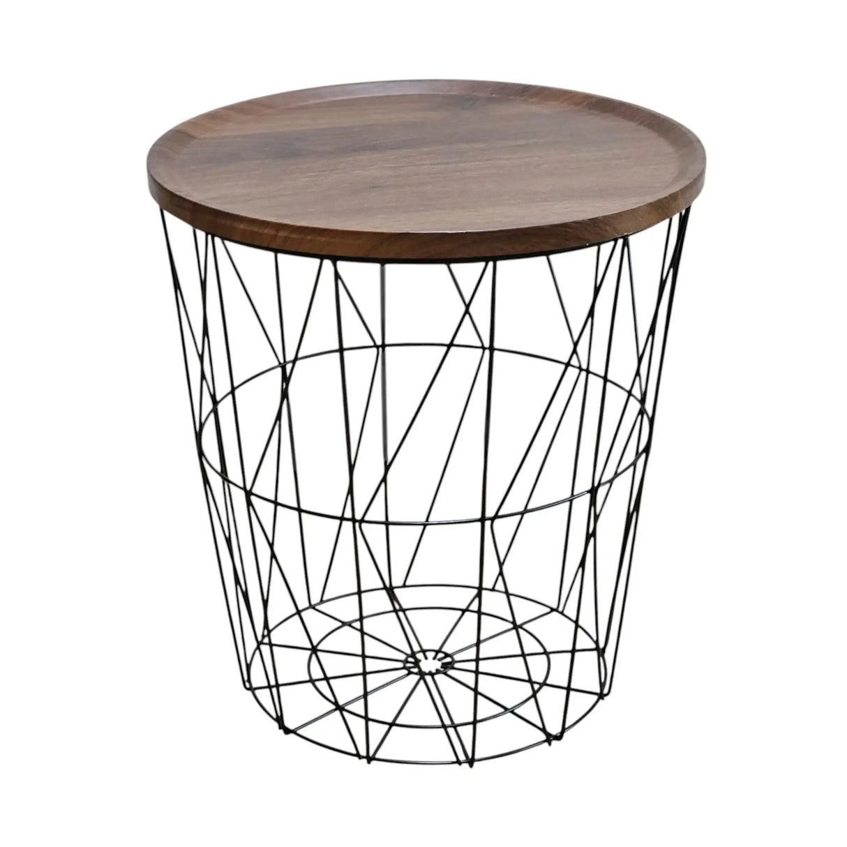 Beistelltisch Couchtisch Stauraumtisch Metalltisch mit Holzplatte Nussbaum schwarz 37x39 - Beistelltisch