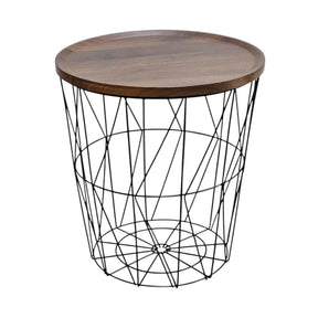 Beistelltisch Couchtisch Stauraumtisch Metalltisch mit Holzplatte Nussbaum schwarz 37x39 - Beistelltisch
