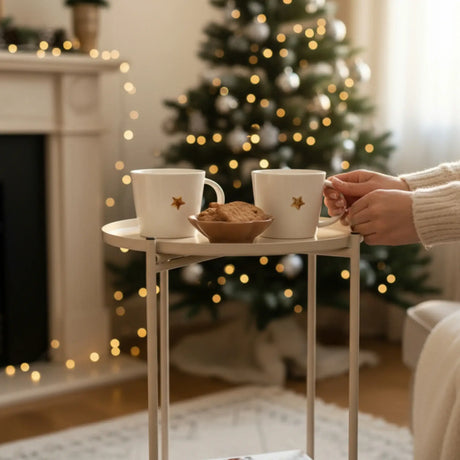 Beistelltisch rund Couchtisch Telefontisch 28x48 cm schwarz creme weiß - Beistelltisch