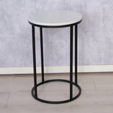 Beistelltisch schwarz mit weißer Marmorplatte Steinplatte Marmor Couchtisch rund 55 cm - Beistelltisch