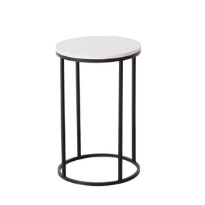 Beistelltisch schwarz mit weißer Marmorplatte Steinplatte Marmor Couchtisch rund 55 cm - Beistelltisch