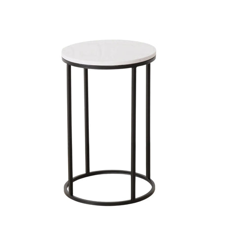 Beistelltisch schwarz mit weißer Marmorplatte Steinplatte Marmor Couchtisch rund 55 cm - Beistelltisch