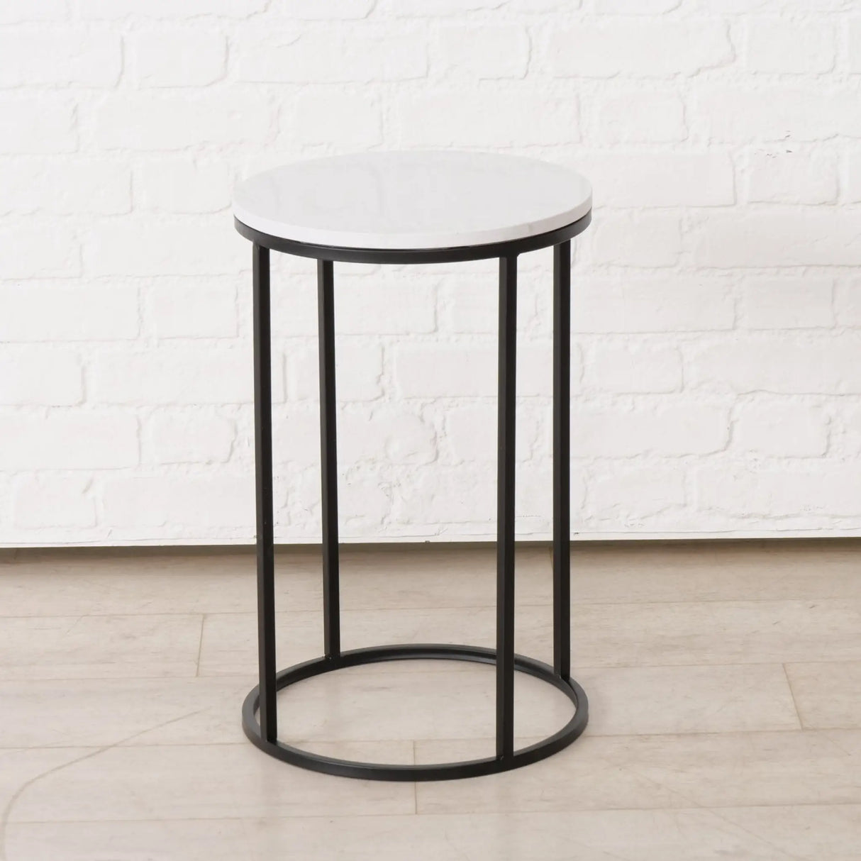 Beistelltisch schwarz mit weißer Marmorplatte Steinplatte Marmor Couchtisch rund 55 cm - Beistelltisch