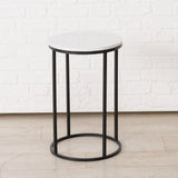 Beistelltisch schwarz mit weißer Marmorplatte Steinplatte Marmor Couchtisch rund 55 cm - Beistelltisch