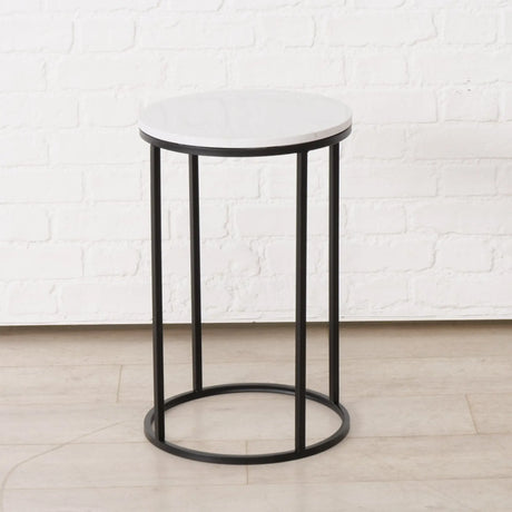 Beistelltisch schwarz mit weißer Marmorplatte Steinplatte Marmor Couchtisch rund 55 cm - Beistelltisch