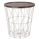 Beistelltisch warmes grau Nussbaum Rund Couchtisch 37x40 cm Metall Holz - Beistelltisch