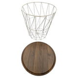 Beistelltisch warmes grau Nussbaum Rund Couchtisch 37x40 cm Metall Holz - Beistelltisch