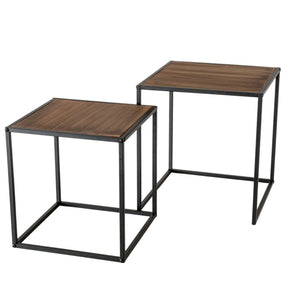 Beistelltische Lagos 2er Set – Metall Schwarz & Holzoptik Braun - Beistelltisch