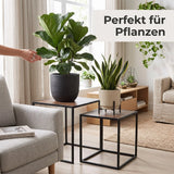 Beistelltische Lagos 2er Set – Metall Schwarz & Holzoptik Braun - Beistelltisch