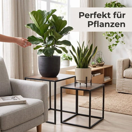 Beistelltische Lagos 2er Set – Metall Schwarz & Holzoptik Braun - Beistelltisch