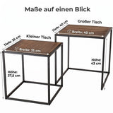 Beistelltische Lagos 2er Set – Metall Schwarz & Holzoptik Braun - Beistelltisch