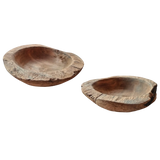 Dekoschale 2er Set Teakschale Aufbewahrung rund 15 cm Wurzelholz Massiv - Dekoschale
