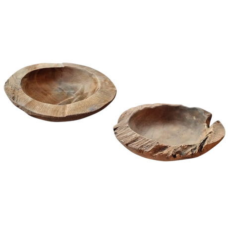 Dekoschale 2er Set Teakschale Aufbewahrung rund 15 cm Wurzelholz Massiv - Dekoschale