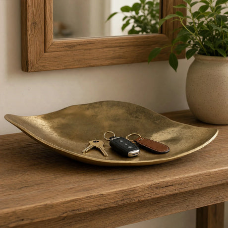 Dekoschale Gold 41 cm – Längliche Aluminiumschale mit Filzboden - Dekoschale