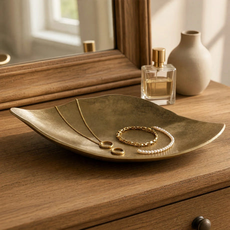 Dekoschale Gold 41 cm – Längliche Aluminiumschale mit Filzboden - Dekoschale