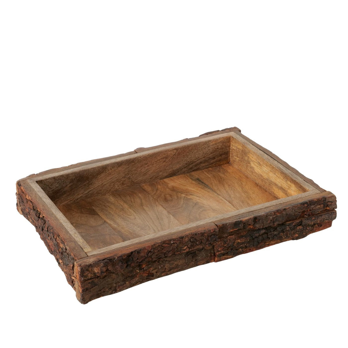 Dekotablett Mangoholz 36 x 25 cm – Massiv mit Baumrinde - Holztablett