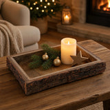 Dekotablett Mangoholz 36 x 25 cm – Massiv mit Baumrinde - Holztablett