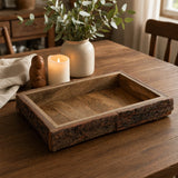Dekotablett Mangoholz 36 x 25 cm – Massiv mit Baumrinde - Holztablett