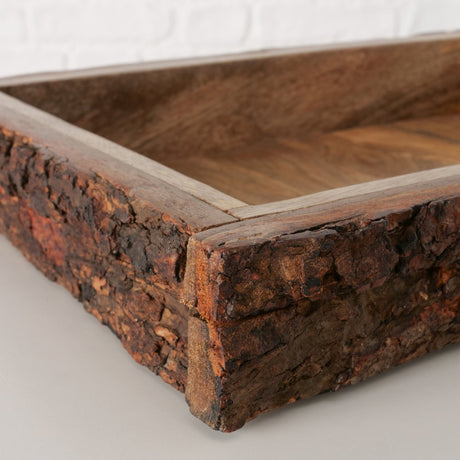 Dekotablett Mangoholz 36 x 25 cm – Massiv mit Baumrinde - Holztablett