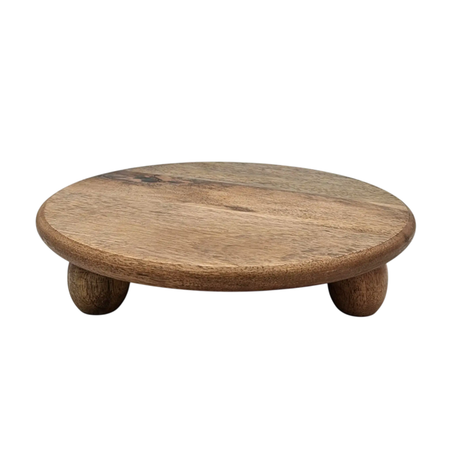 Dekoteller rund auf Füßen Kerzentablett Mangoholz 29 cm Holztablett Blumenhocker Dekorativ - Dekoteller