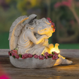 Engel Figur Gartendeko Solar Gartenfiguren Außen LED 20x21x16 Schutzengel Vogeltränke - Solarleuchte