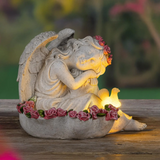 Engel Figur Gartendeko Solar Gartenfiguren Außen LED 20x21x16 Schutzengel Vogeltränke - Solarleuchte