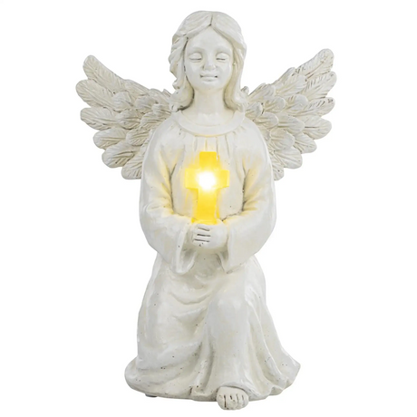 Engel Figur Gartendeko Solar Gartenfiguren Außen LED 22x16 Schutzengel Grab - Solarleuchte