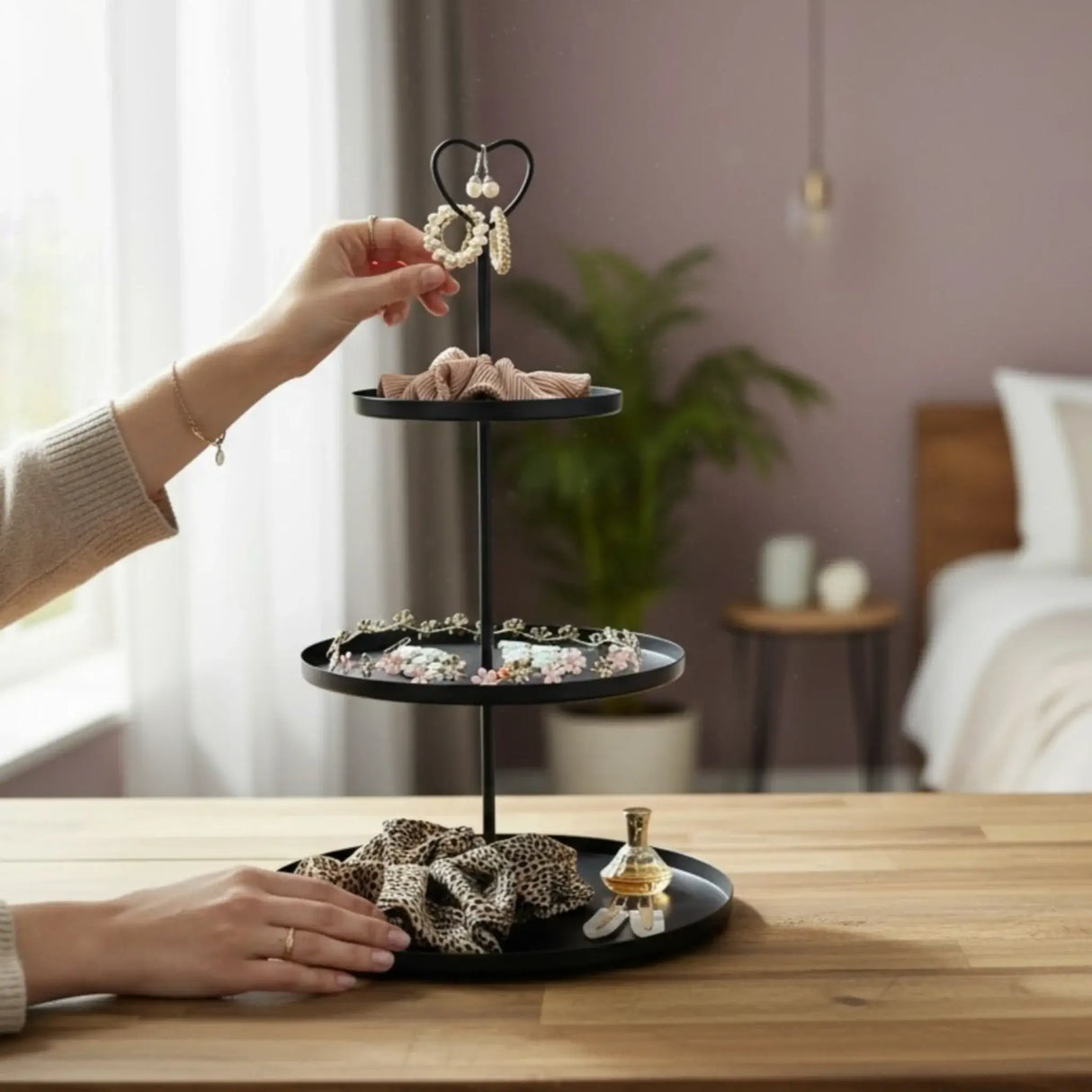 Etagere Paris schwarz 48x30 rund Metall 3 Schichten 3-Stöckig Vintage Muffin Herz - Etagere