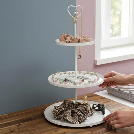 Etagere Paris weiß 48x30 rund Metall 3 Schichten 3-Stöckig Vintage Muffin Herz - Etagere