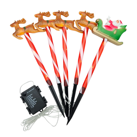 Gartenstecker Weihnachtsschlitten Weihnachtsmann Zuckerstangen Rentier Batterie - Gartenstecker