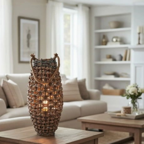 GILDE XXL Laterne 58x28 Geflecht Laterne in Rattan Optik aus Kunststoff Großes Windlicht - Laterne Windlicht