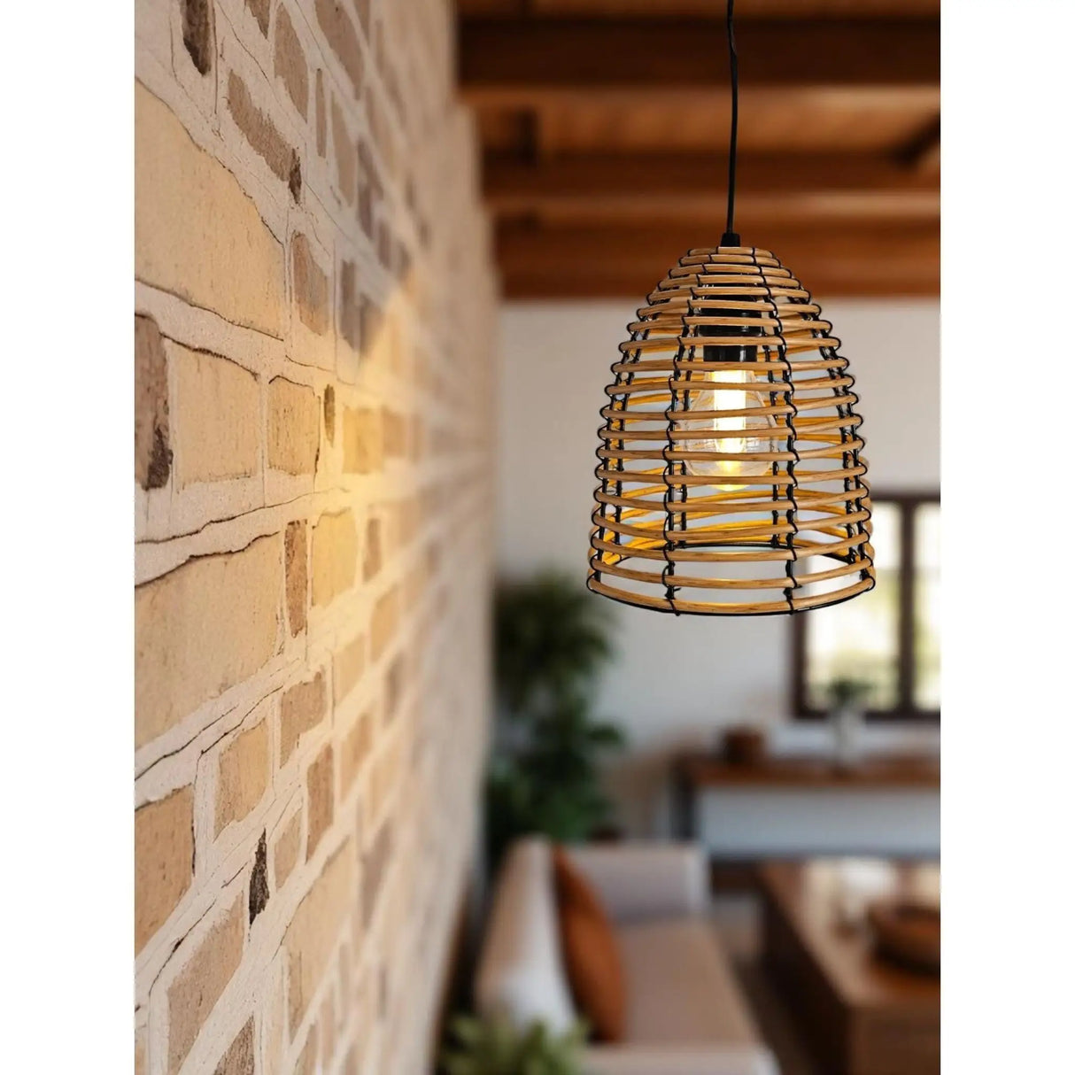 Hängeleuchte LED Rattan Optik Außen Innenbereich 18x16 cm Gartenbeleuchtung - Hängeleuchte