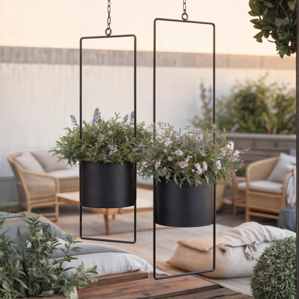 Hängetopf Blumentopf Metall schwarz indoor outdoor Balkon Fenster Blumenampel 2er set - Blumenampel Set