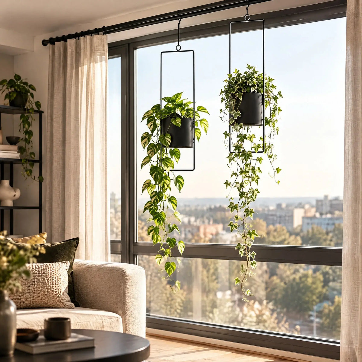 Hängetopf Blumentopf Metall schwarz indoor outdoor Balkon Fenster Blumenampel 2er set - Blumenampel Set