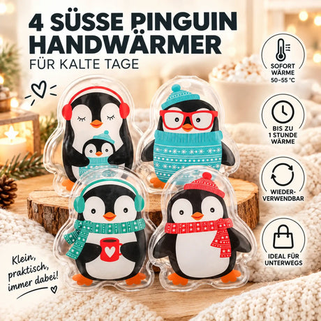 Handwärmer Pinguin 4er Set – Wiederverwendbare Taschenwärmer - Pinguin Taschenwärmer