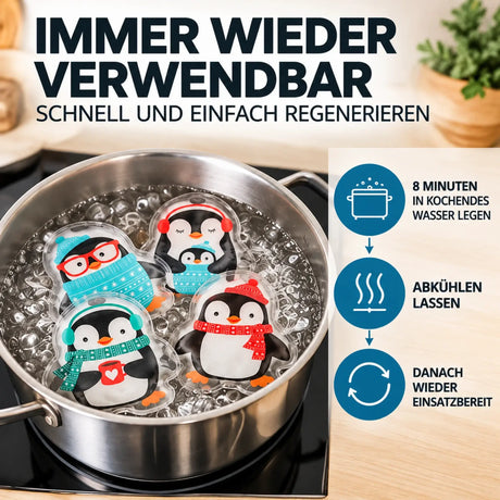 Handwärmer Pinguin 4er Set – Wiederverwendbare Taschenwärmer - Pinguin Taschenwärmer