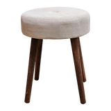Hocker Fußhocker Polsterhocker Cord Holzbeine Sitzhocker rund beige 35x45 cm - Hocker