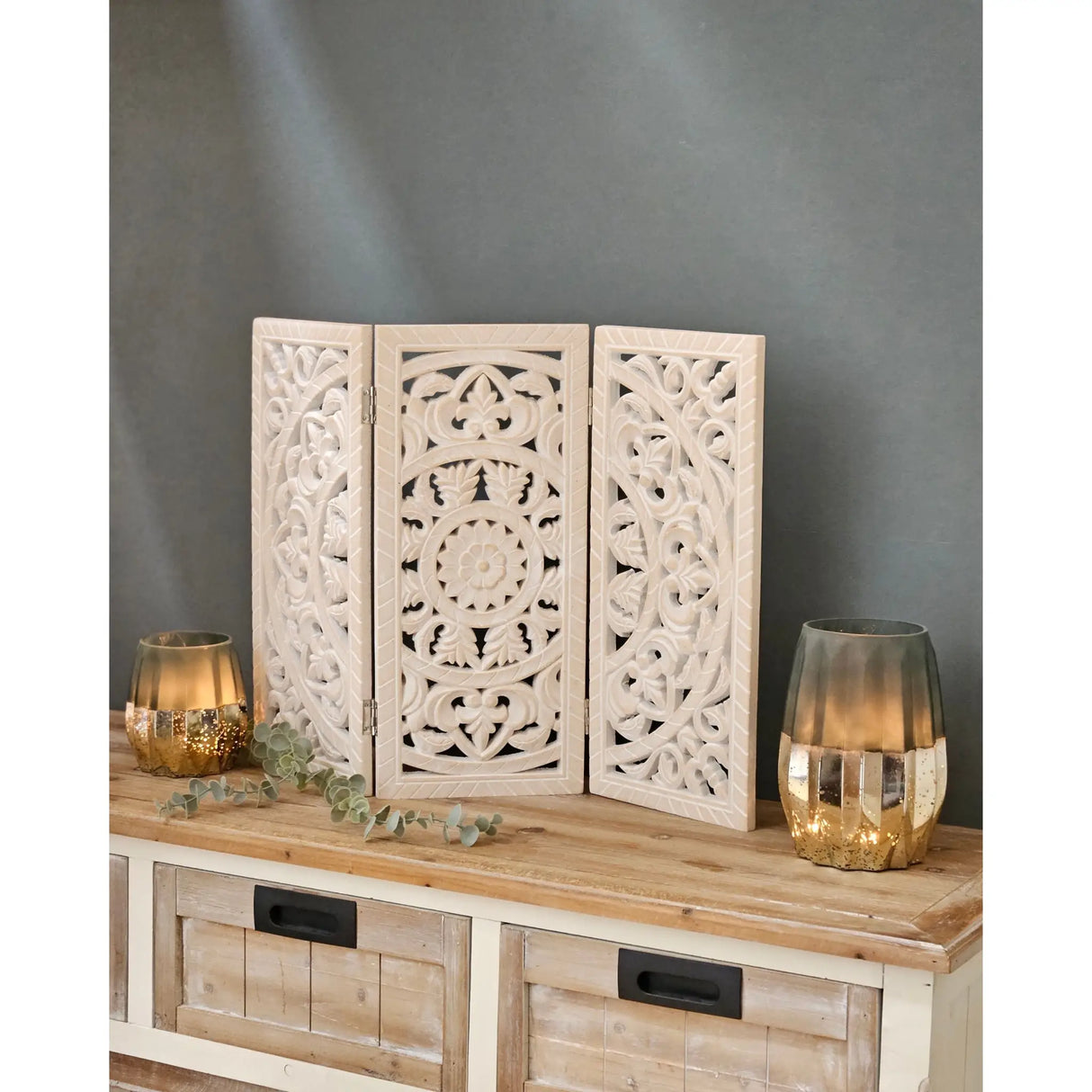 Holzornament weiß 60x45 cm shabby Landhaus Mandala Holzbild Ornament B-Ware - Ornament