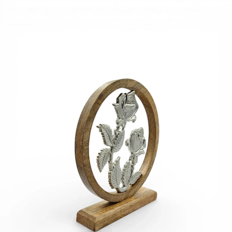 Holzschild mit Blumen Deko Schild Aufsteller Holzschild Metall Rosen Geschenk Mangoholz - Holzschild