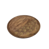 Holzteller Deko Teller Kerzenteller rund 22 o 30 cm Blattmuster braun Mangoholz dekobrett - Dekoteller