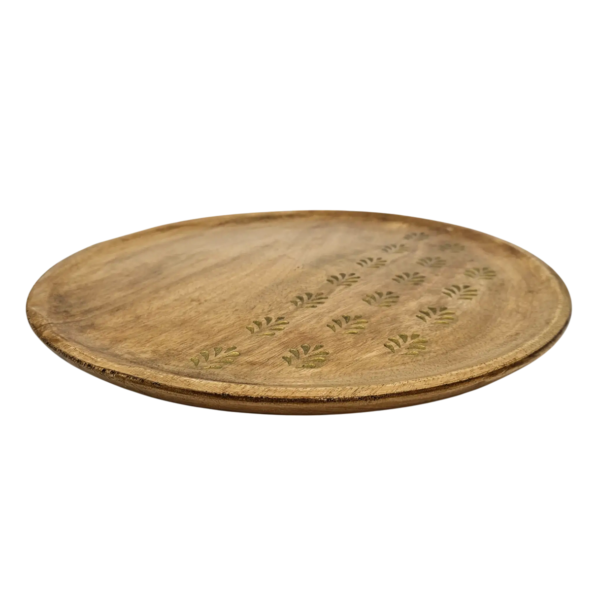 Holzteller Deko Teller Kerzenteller rund 22 o 30 cm Blattmuster braun Mangoholz dekobrett - Dekoteller