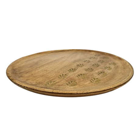 Holzteller Deko Teller Kerzenteller rund 22 o 30 cm Blattmuster braun Mangoholz dekobrett - Dekoteller