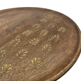 Holzteller Deko Teller Kerzenteller rund 22 o 30 cm Blattmuster braun Mangoholz dekobrett - Dekoteller